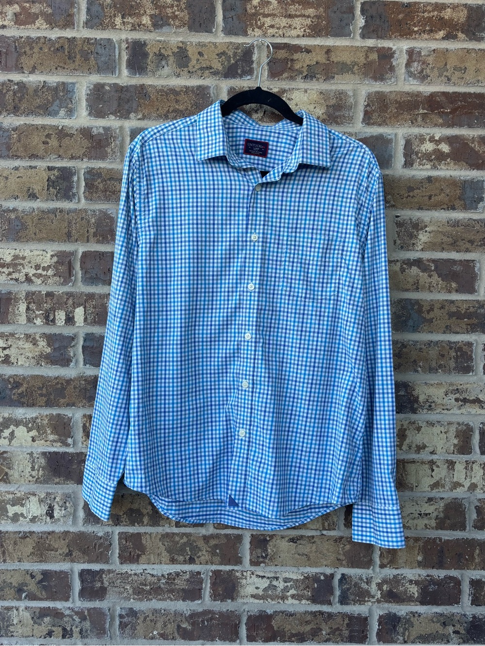 UNTUCKit Men’s Large Slim Fit Blue Plaid Button Down Shirt